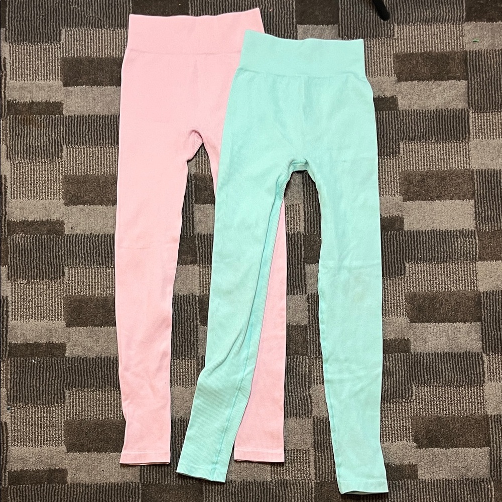 90 Degree By Reflex Kids Leggings in Pink and Mint